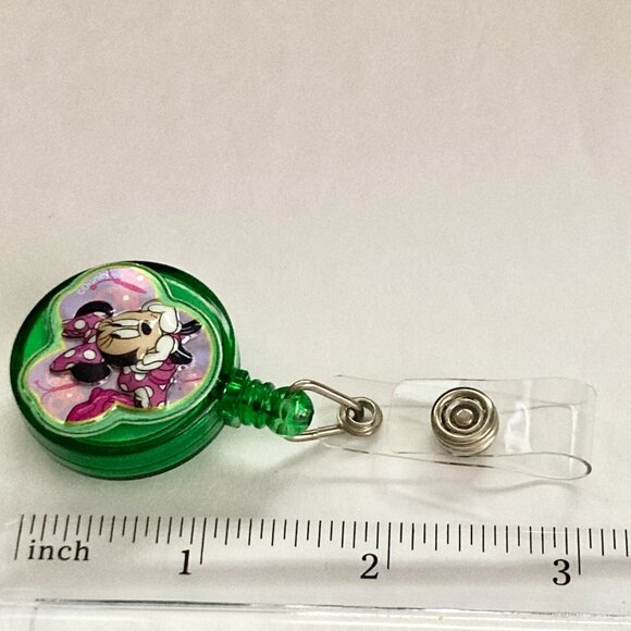 Disney Minnie Mouse Charm ID Badge Holder Lanyard Retractable Reel Pink Dots - Picture 5 of 5